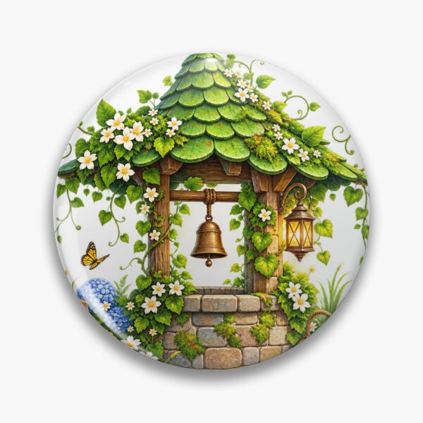 Item preview, Enchanted Garden Well with Green Leaf Roof, Flowers, Lantern and Bell designed and sold by Reshmakhan.