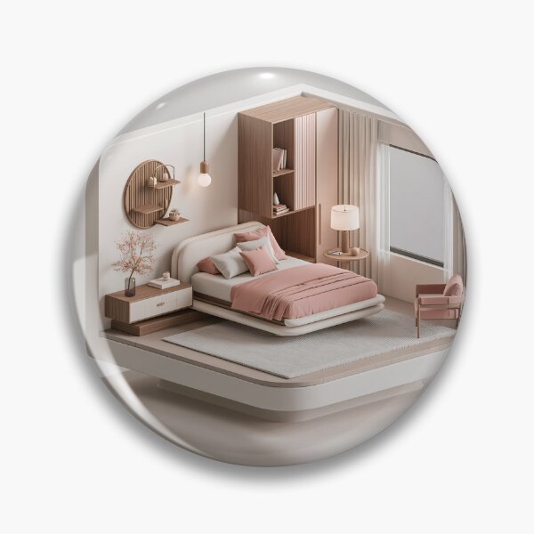 Item preview, Cozy Minimalist Bedroom Diorama – Modern Pink and Beige Interior designed and sold by FrostyFrisby.