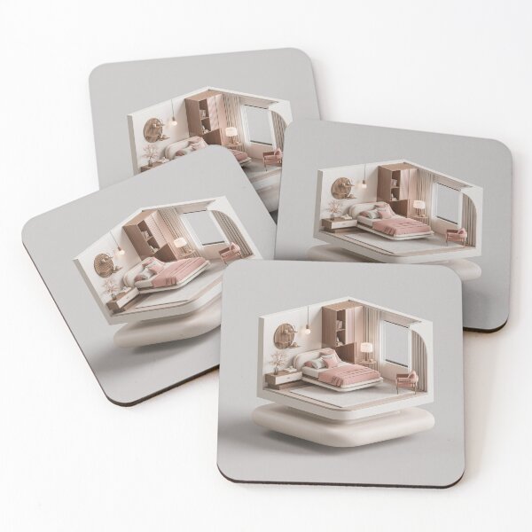 Item preview, Cozy Minimalist Bedroom Diorama – Modern Pink and Beige Interior designed and sold by FrostyFrisby.