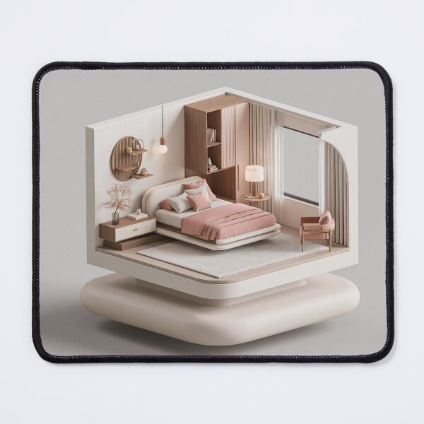 Item preview, Cozy Minimalist Bedroom Diorama – Modern Pink and Beige Interior designed and sold by FrostyFrisby.