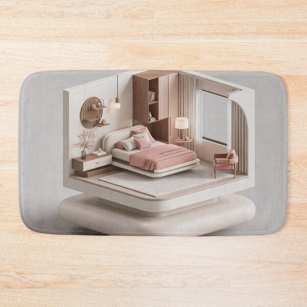 Item preview, Cozy Minimalist Bedroom Diorama – Modern Pink and Beige Interior designed and sold by FrostyFrisby.