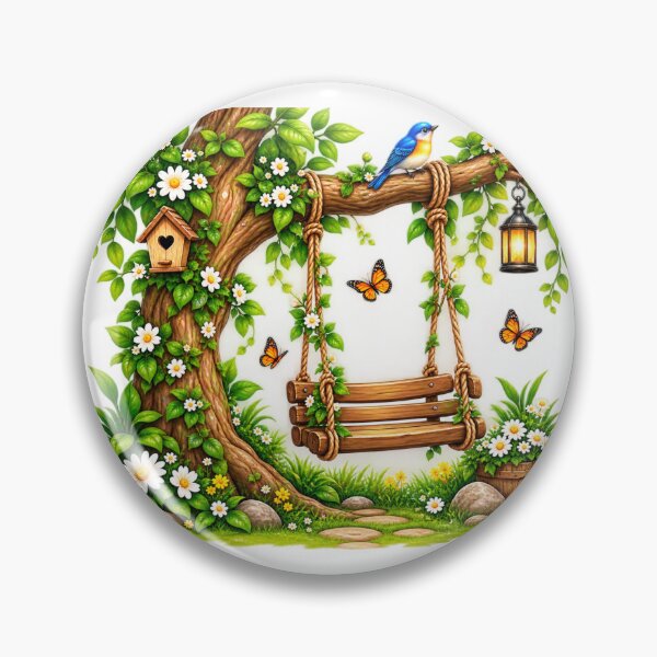 Item preview, Cozy Garden Swing Under Tree – Floral Birdhouse Butterfly Nature Design designed and sold by Reshmakhan.