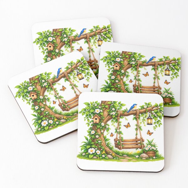 Item preview, Cozy Garden Swing Under Tree – Floral Birdhouse Butterfly Nature Design designed and sold by Reshmakhan.