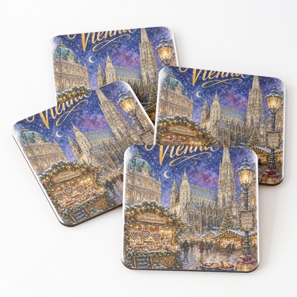 Item preview, Vienna Austria Christmas market Travel poster whimsical watercolor  designed and sold by TravelMarvel.