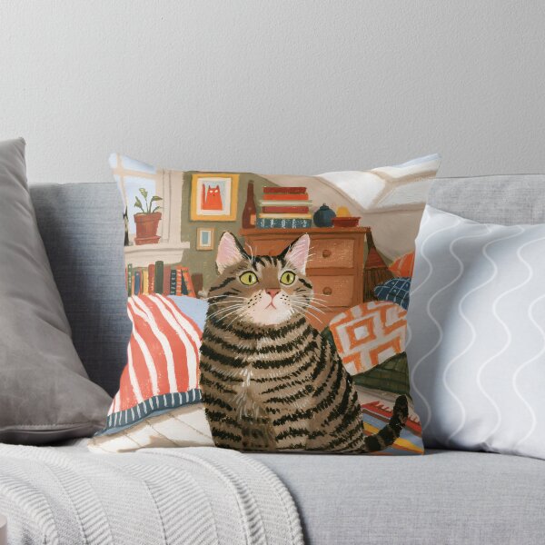 Item preview, Cozy Storybook Cat – Colorful Gouache Bedroom Illustration designed and sold by FrostyFrisby.