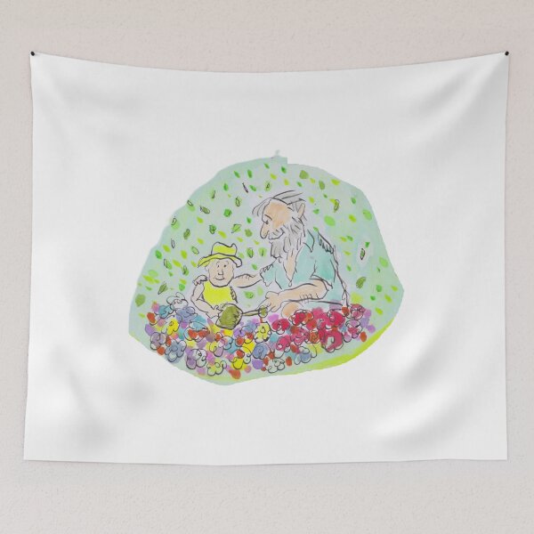 Item preview, Grandad gardening with grandchild designed and sold by Inky Fingers Illustrations.
