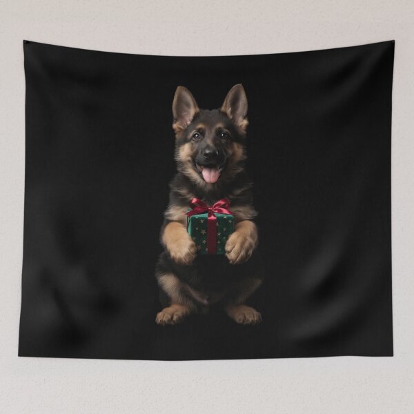 Item preview, ​Cute German Shepherd Puppy Holding a Christmas Gift designed and sold by SilentFlower.