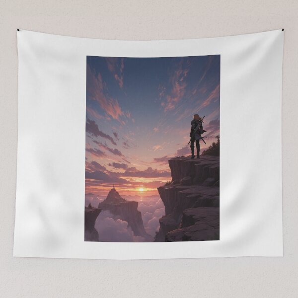 Item preview, Fantasy - Solitary Warrior, Epic Sunset over a Medieval Fantasy Realm designed and sold by AnimeShin.