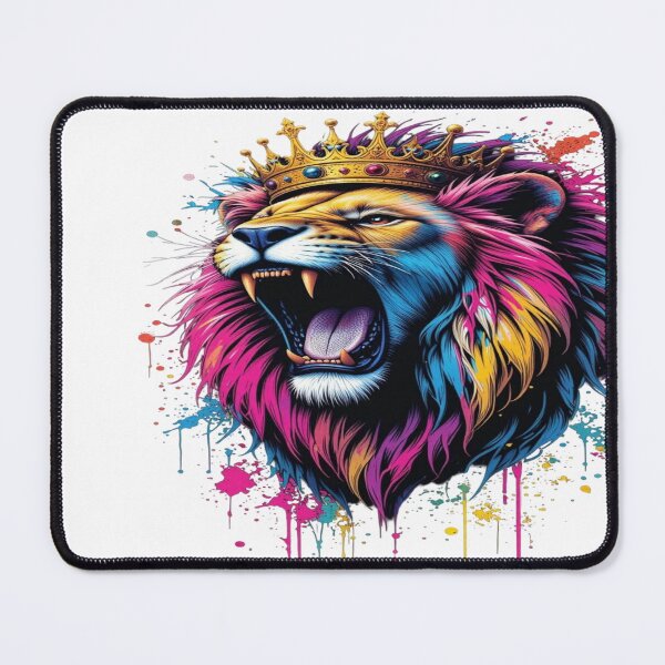 Item preview, The Urban King of Unleashed Colors, Roaring Royal Lion - Street Art with Golden Crown and Multicolored Paint Splashes designed and sold by RAYBIL.