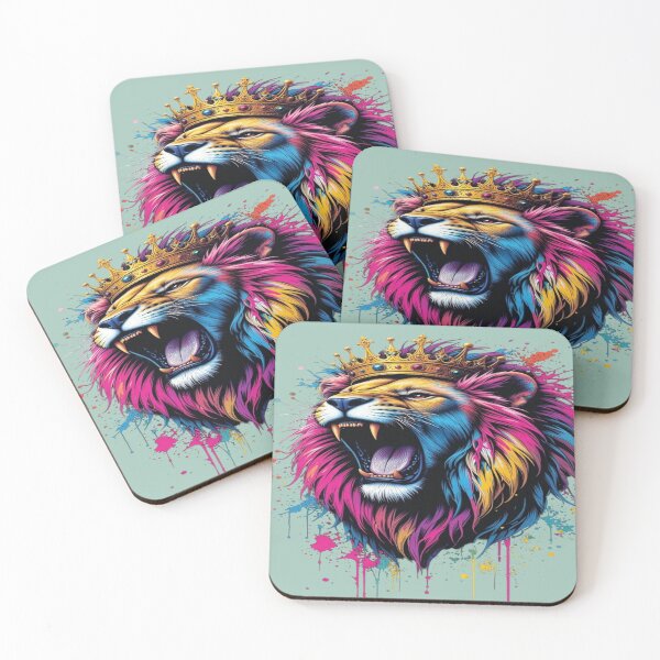 Item preview, The Urban King of Unleashed Colors, Roaring Royal Lion - Street Art with Golden Crown and Multicolored Paint Splashes designed and sold by RAYBIL.