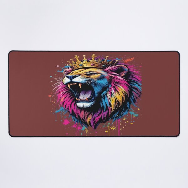Item preview, The Urban King of Unleashed Colors, Roaring Royal Lion - Street Art with Golden Crown and Multicolored Paint Splashes designed and sold by RAYBIL.