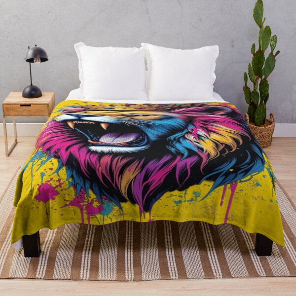 Item preview, The Urban King of Unleashed Colors, Roaring Royal Lion - Street Art with Golden Crown and Multicolored Paint Splashes designed and sold by RAYBIL.