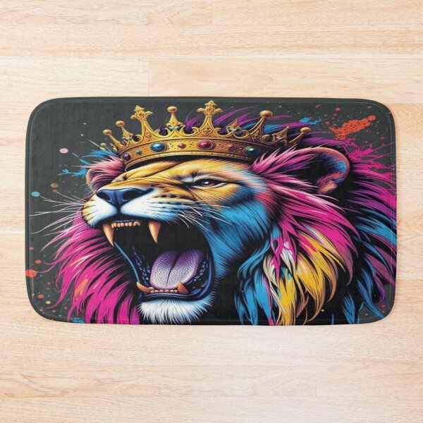 Item preview, The Urban King of Unleashed Colors, Roaring Royal Lion - Street Art with Golden Crown and Multicolored Paint Splashes designed and sold by RAYBIL.