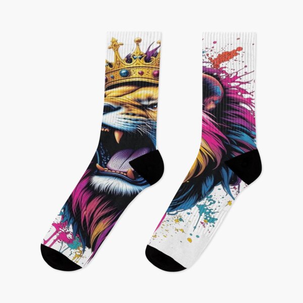 Item preview, The Urban King of Unleashed Colors, Roaring Royal Lion - Street Art with Golden Crown and Multicolored Paint Splashes designed and sold by RAYBIL.