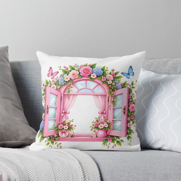 Item preview, Pink Floral Window Garden Design – Romantic Butterfly Flower Frame designed and sold by Reshmakhan.