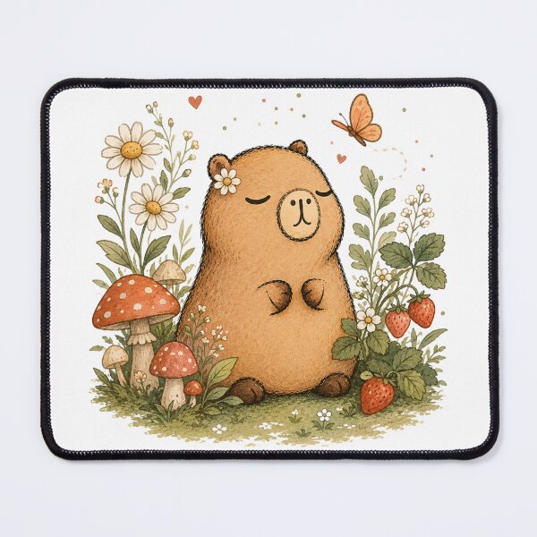 Item preview, Cute Capybara Cottagecore Garden Illustration designed and sold by ByTiti.