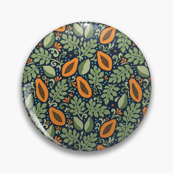 Item preview, Tropical Papaya Pattern – Polynesian Foliage on Navy Blue designed and sold by Tahitifaifai.