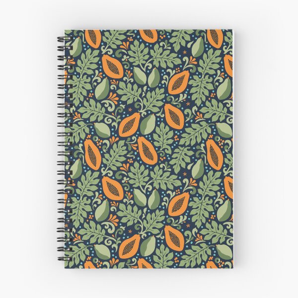 Item preview, Tropical Papaya Pattern – Polynesian Foliage on Navy Blue designed and sold by Tahitifaifai.