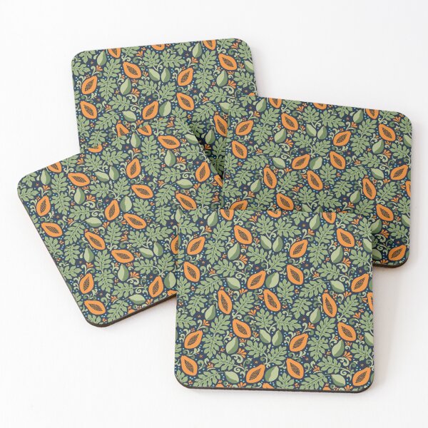 Item preview, Tropical Papaya Pattern – Polynesian Foliage on Navy Blue designed and sold by Tahitifaifai.