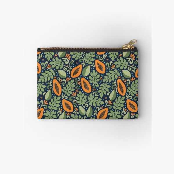 Item preview, Tropical Papaya Pattern – Polynesian Foliage on Navy Blue designed and sold by Tahitifaifai.