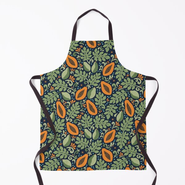 Item preview, Tropical Papaya Pattern – Polynesian Foliage on Navy Blue designed and sold by Tahitifaifai.