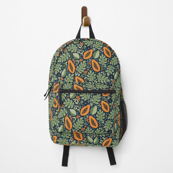 Item preview, Tropical Papaya Pattern – Polynesian Foliage on Navy Blue designed and sold by Tahitifaifai.