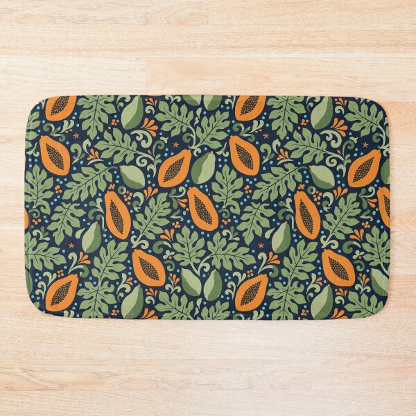 Item preview, Tropical Papaya Pattern – Polynesian Foliage on Navy Blue designed and sold by Tahitifaifai.