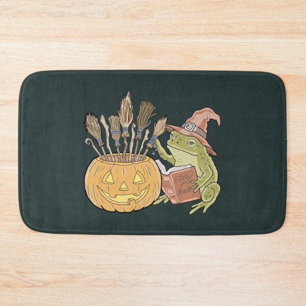Item preview, Goblincore Halloween Frog Witch Reading Spellbook with Pumpkin Brooms designed and sold by LeshanArt.