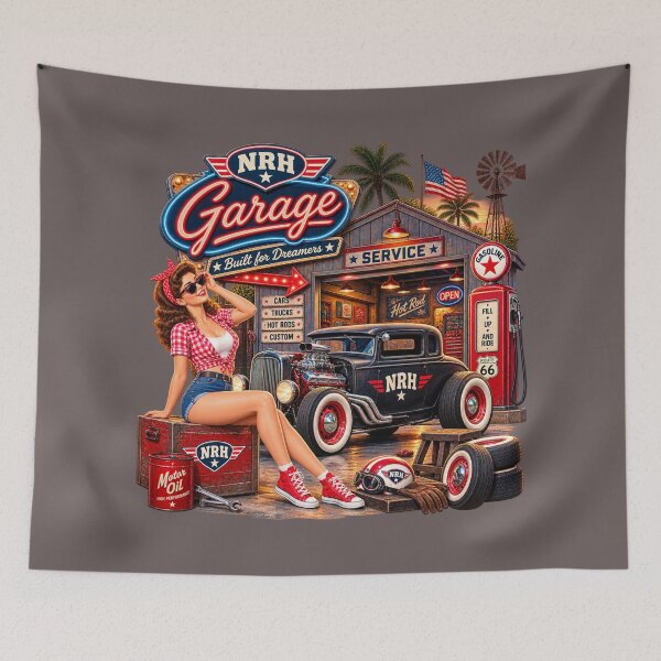 Item preview, Vintage NRH Garage Hot Rod Metal Sign designed and sold by Normandy Road Heritage.