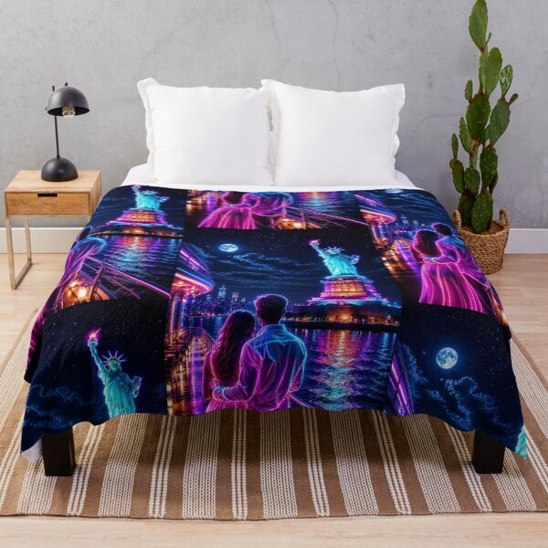 Item preview, Cyberpunk New York Love Story - Glowing Neon City Skyline designed and sold by NeonRealmsStudio.