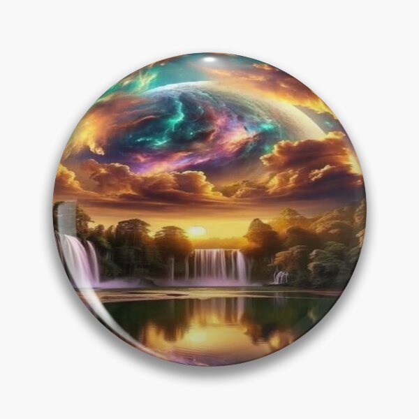 Item preview, The Portal Between Two Worlds, Fantastic Landscape with Waterfalls and Cosmic Planet - Surrealist Art with Reflection in the Lake designed and sold by RAYBIL.