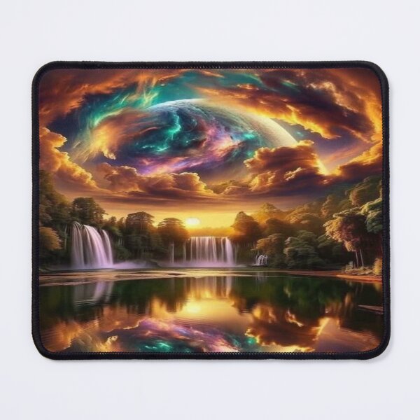 Item preview, The Portal Between Two Worlds, Fantastic Landscape with Waterfalls and Cosmic Planet - Surrealist Art with Reflection in the Lake designed and sold by RAYBIL.