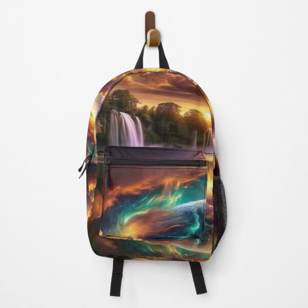 Item preview, The Portal Between Two Worlds, Fantastic Landscape with Waterfalls and Cosmic Planet - Surrealist Art with Reflection in the Lake designed and sold by RAYBIL.