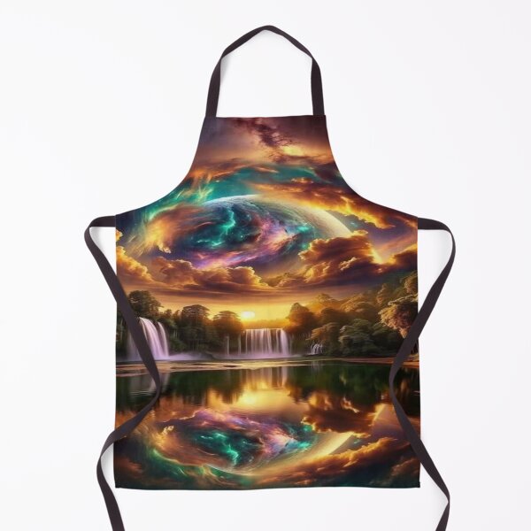 Item preview, The Portal Between Two Worlds, Fantastic Landscape with Waterfalls and Cosmic Planet - Surrealist Art with Reflection in the Lake designed and sold by RAYBIL.