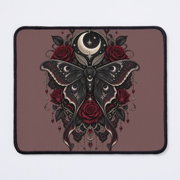 Item preview, Gothic Moth with Roses and Crescent Moon – Dark Romantic Design designed and sold by MentShop1.