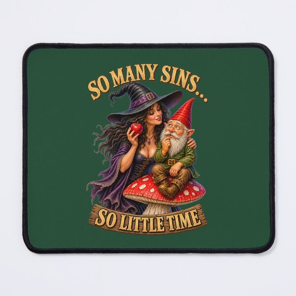 Item preview, So Many Sins, So Little Time – Funny Witch and Gnome Vintage Fantasy Design designed and sold by Alpine-Ink.