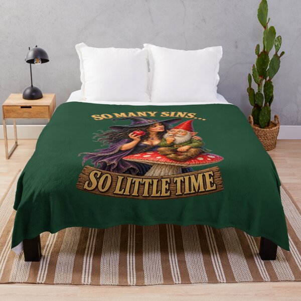Item preview, So Many Sins, So Little Time – Funny Witch and Gnome Vintage Fantasy Design designed and sold by Alpine-Ink.
