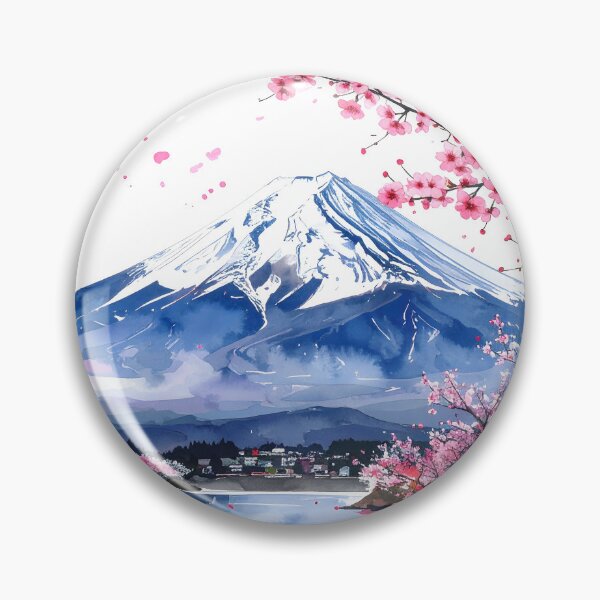 Item preview, Mount Fuji Cherry Blossom Lake Watercolor Painting designed and sold by BetweenForms.