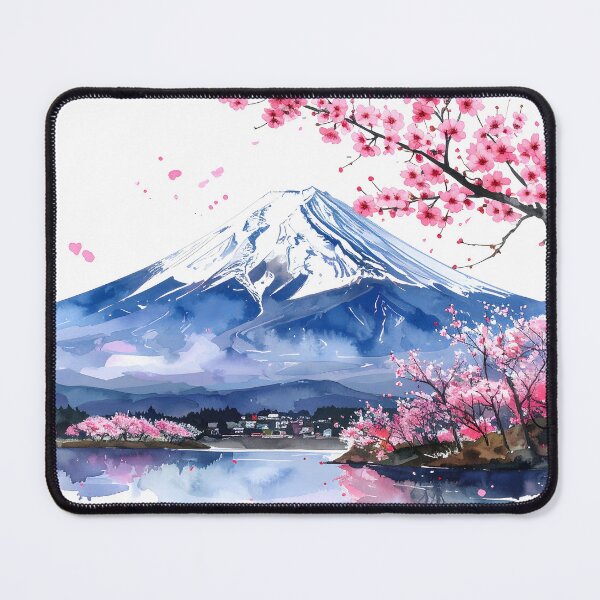 Item preview, Mount Fuji Cherry Blossom Lake Watercolor Painting designed and sold by BetweenForms.