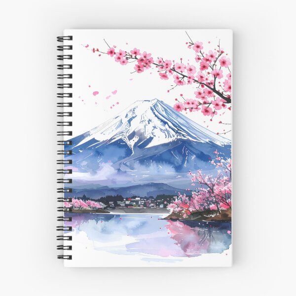 Item preview, Mount Fuji Cherry Blossom Lake Watercolor Painting designed and sold by BetweenForms.
