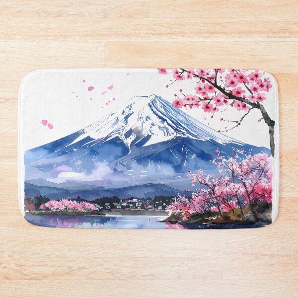 Item preview, Mount Fuji Cherry Blossom Lake Watercolor Painting designed and sold by BetweenForms.