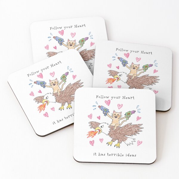 Item preview, Follow Your Heart, It Has Terrible Ideas – Funny Cat & Eagle Doodle designed and sold by Pop Pantheon & Trim Team.