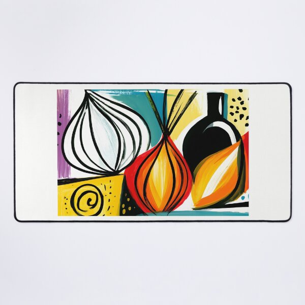 Item preview, Abstract Onion Still Life with Colorful Bottle and Bold Contemporary Kitchen Art in Dynamic Geometry designed and sold by OlfactoART Studio.