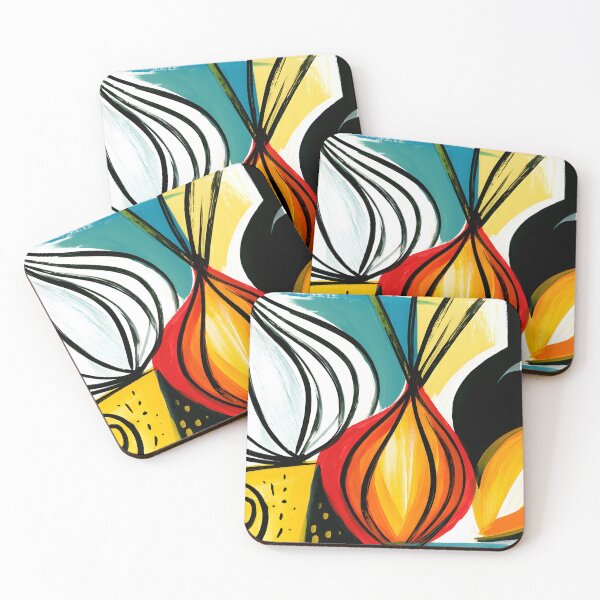 Item preview, Abstract Onion Still Life with Colorful Bottle and Bold Contemporary Kitchen Art in Dynamic Geometry designed and sold by OlfactoART Studio.
