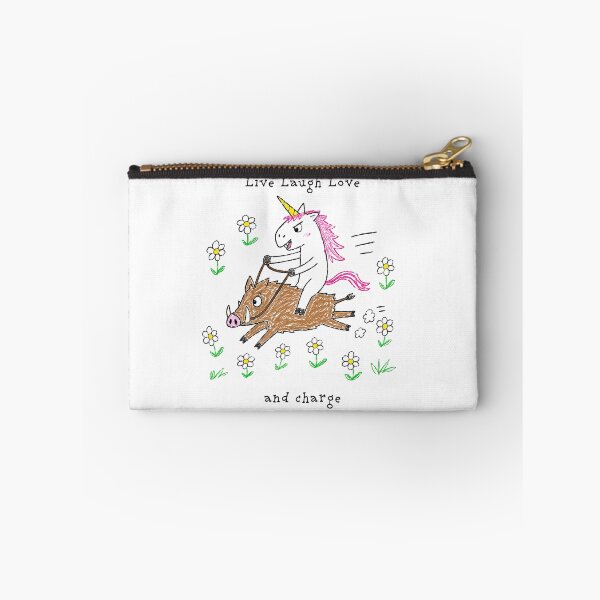Item preview, Live Laugh Love and Charge – Funny Unicorn & Wild Boar Doodle designed and sold by Pop Pantheon & Trim Team.