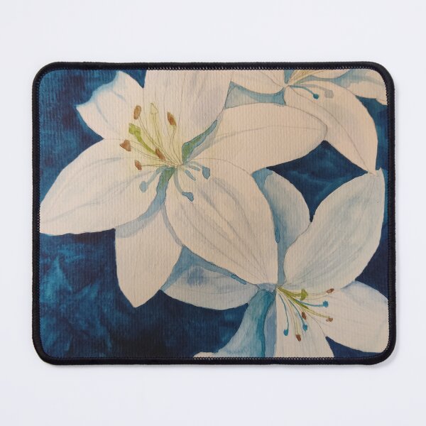Item preview, White lilies against a blue background painting designed and sold by esvb.