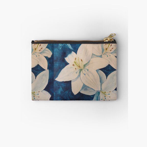 Item preview, White lilies against a blue background painting  designed and sold by esvb.