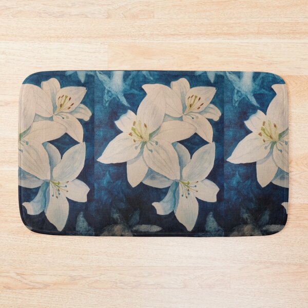Item preview, White lilies against a blue background painting  designed and sold by esvb.
