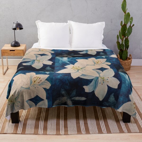 Item preview, White lilies against a blue background painting designed and sold by esvb.
