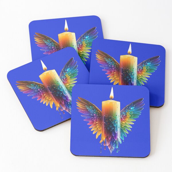 Item preview, The Winged Light of the Soul, Winged Rainbow Candle - Spiritual Art with Multicolored Feather Wings and Melting Wax designed and sold by RAYBIL.